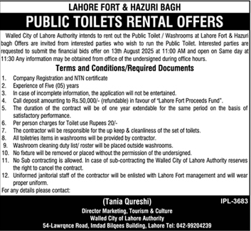 Lahore Fort & Hazuri Bagh Tender Notice